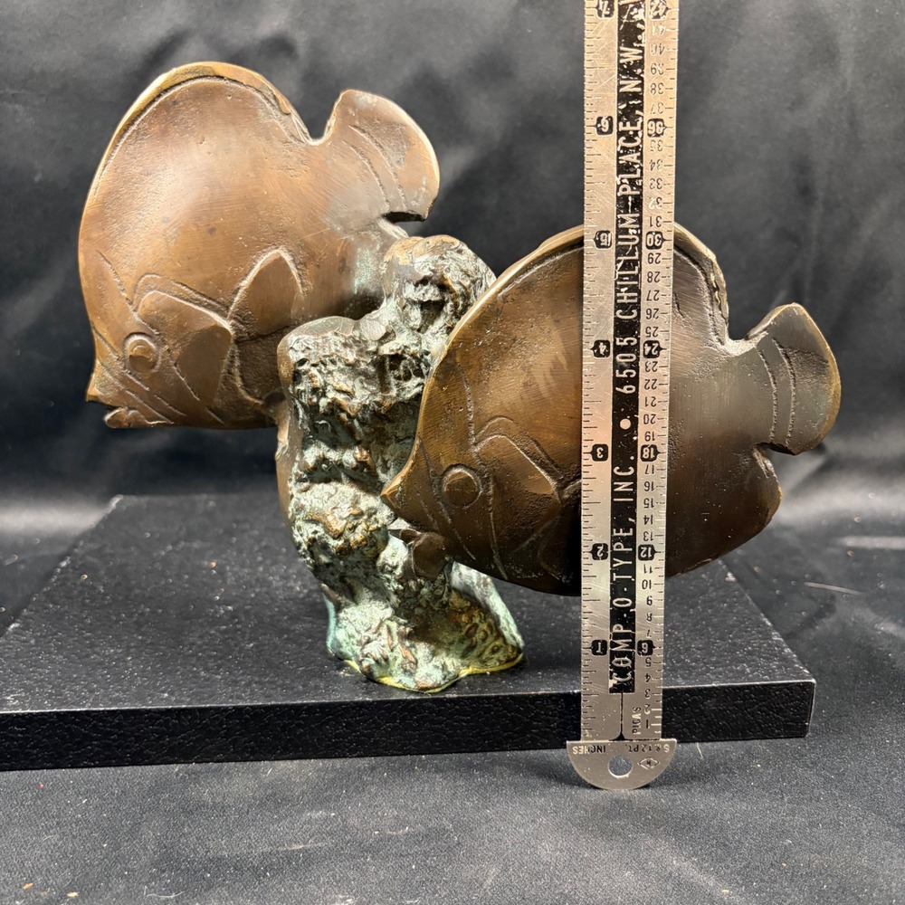 Vintage Bronze Angel Fish Sculpture Tropical Sea Life Coral Reef Verdigris 6x8 - Picture 11 of 15
